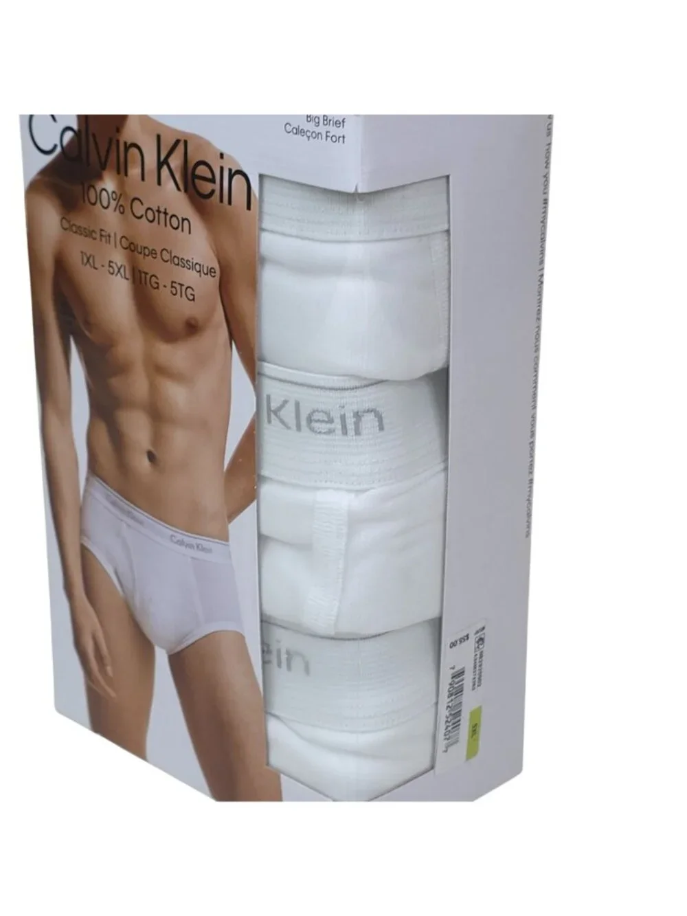 Calvin Klein Mens 3-Pack Big Briefs 100% Cotton Classic Fit Size 5XL White